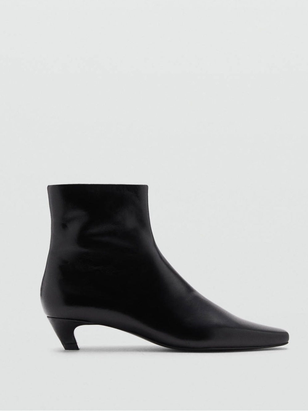 NEW. Mango Leather Square Point Kitten Heel Boot. NWT